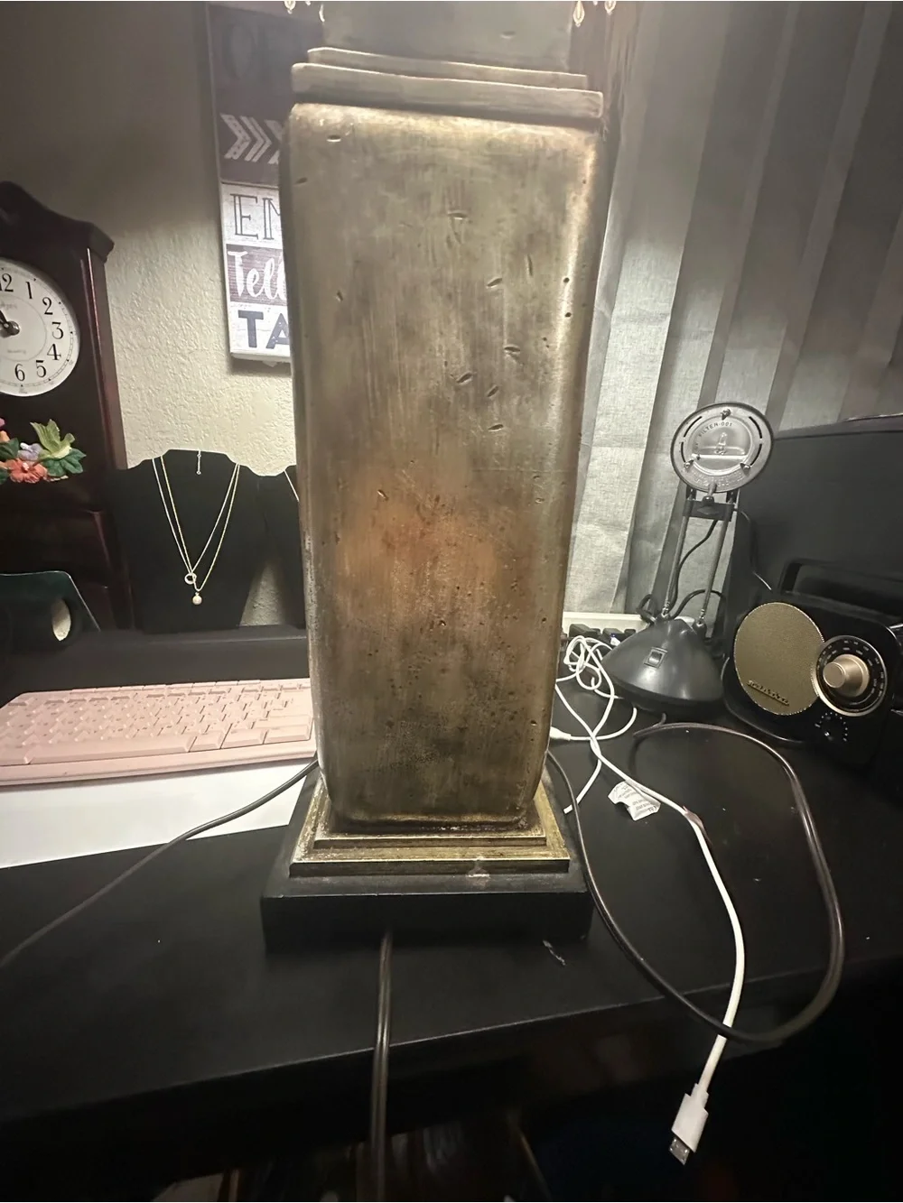 Vintage-Inspired Brown Table Lamp with Amber Shade